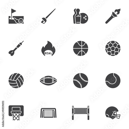 Sports equipment vector icons set