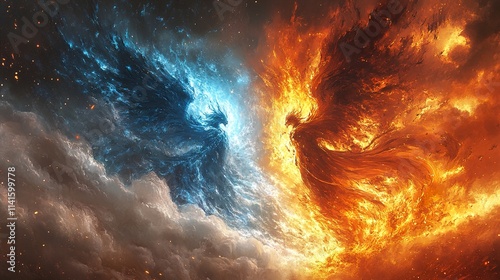 Fiery Phoenix vs Icy Bird: A Digital Fantasy photo