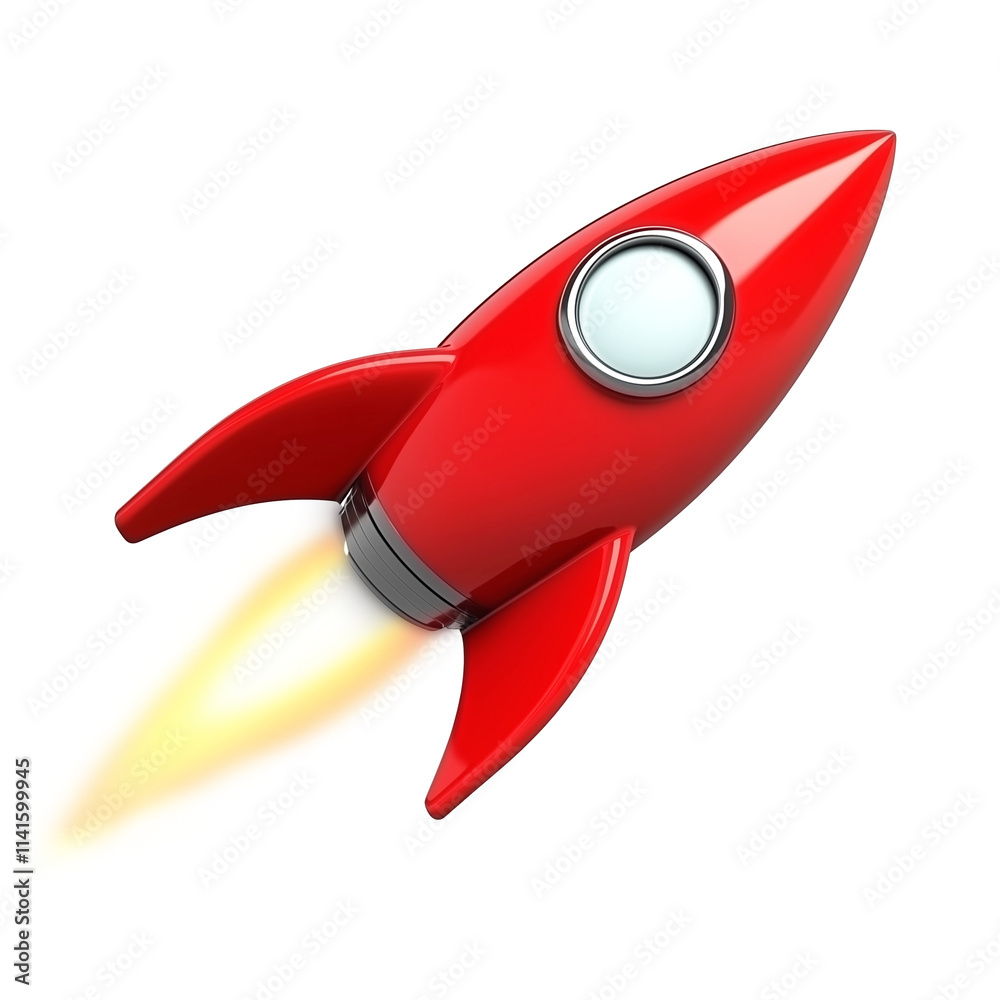 Red Cartoon Rocket Flying with Thrusters Against a Transparent Background