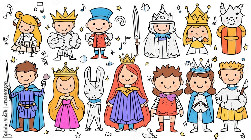 A vibrant illustration featuring children dressed as various fantasy characters in colorful costumes. A vibrant illustration featuring children dressed as various fantasy characters in colorful costumes.