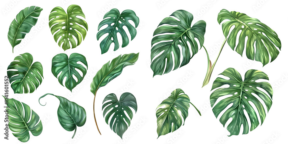 jungle tropical leaves collection. Generative AI. jungle tropical leaves collection. Generative AI.