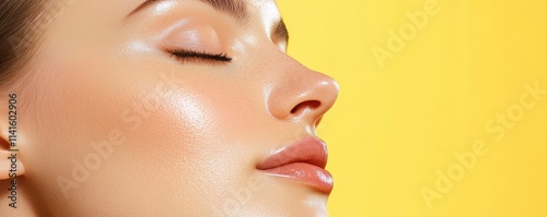 Healthy, radiant skin glowing in golden hues, embodying beauty and vitality. photo