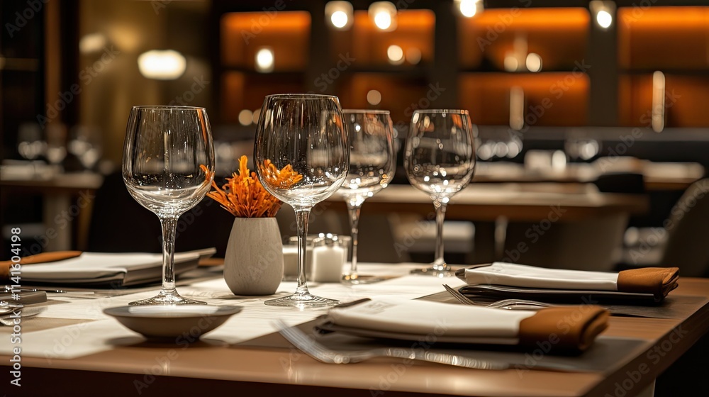 Minimalist dining arrangement with chic tableware and warm tones, creating an intimate and inviting atmosphere. Minimalist dining arrangement with chic tableware and warm tones, creating an intimate and inviting atmosphere.
