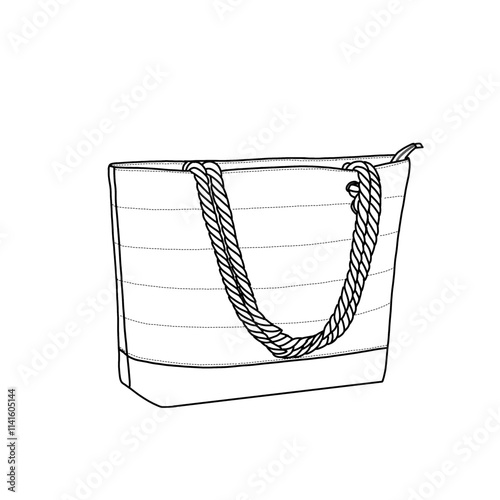 Travel bag, beach bag, tote bag with zipper line art. Vector illustration of top handle bag icon line isolated on a white background