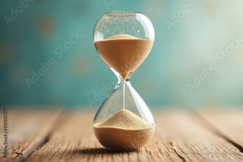 Hourglass on Wooden Floor with Natural Lighting. Generative AI