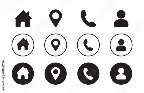 Business icon for company connection set.Name, phone, mobile, place, location, mail, website and message card sign. Website set icon Vector eps 10 