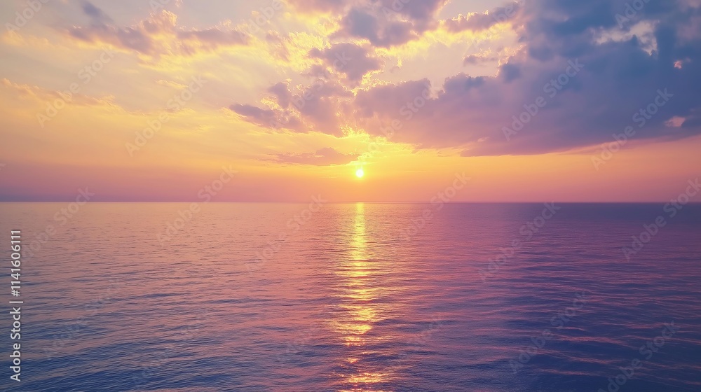 Obraz premium Sunset over calm ocean with dramatic clouds