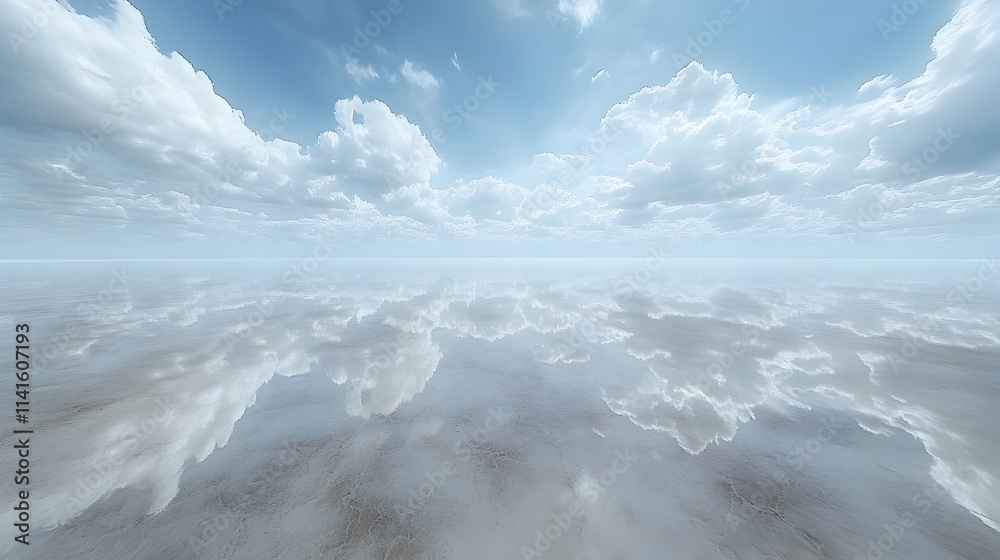 Obraz premium Cloudscape reflection serene landscape; peaceful sky; digital art; website background.