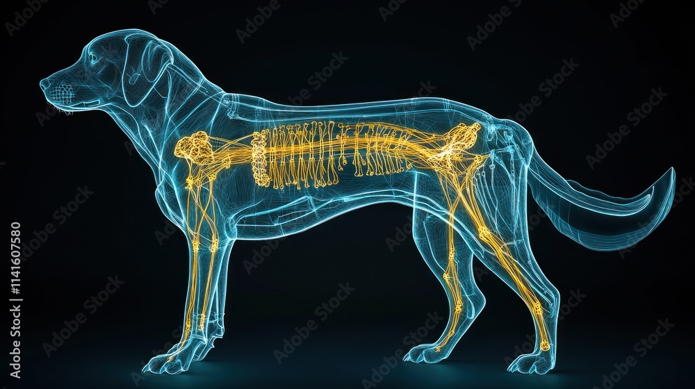 Dog anatomy with bones highlighted. Dog anatomy with bones highlighted.