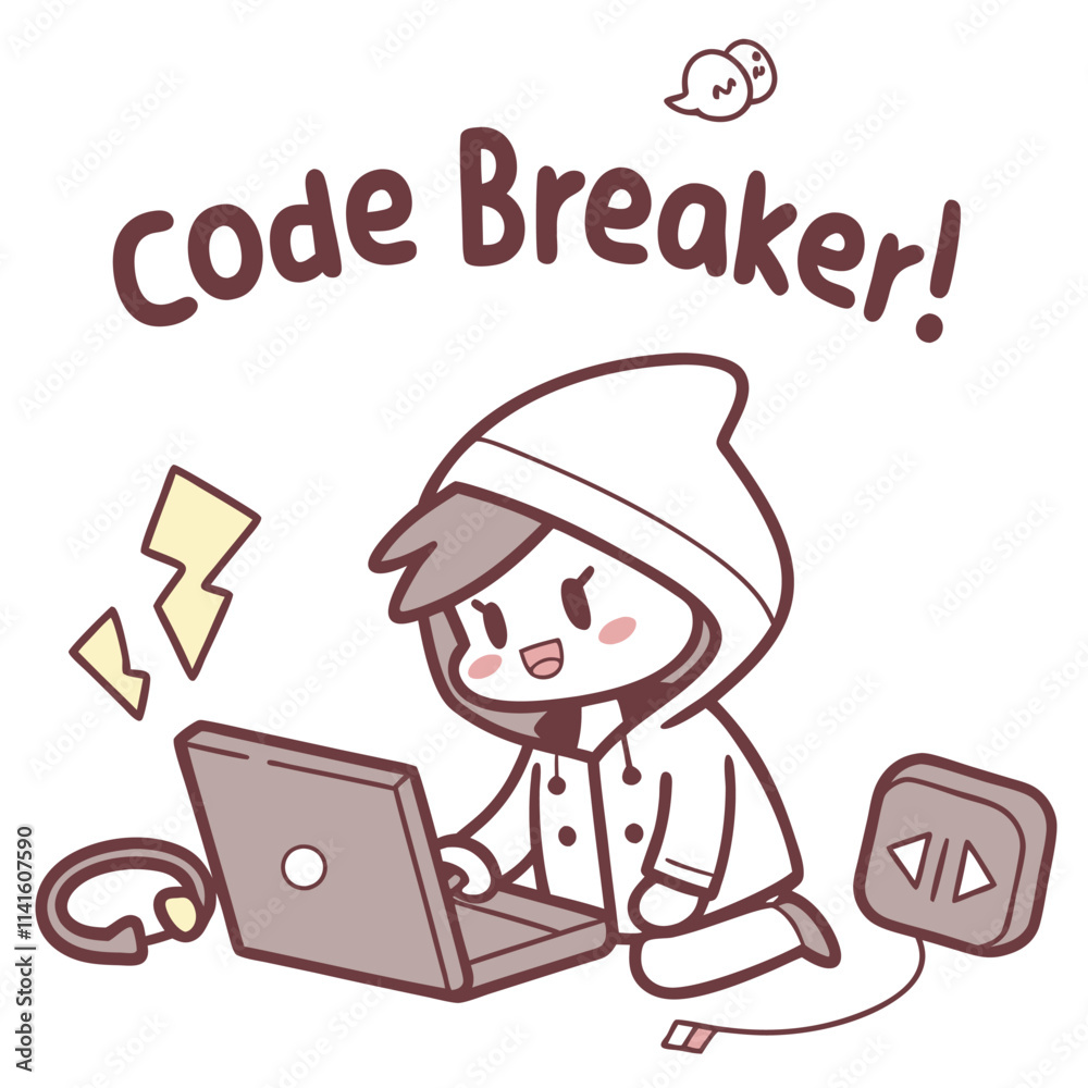 Cute Cartoon Kid in Hoodie Working on Laptop for Coding and Technology Theme Design Cute Cartoon Kid in Hoodie Working on Laptop for Coding and Technology Theme Design