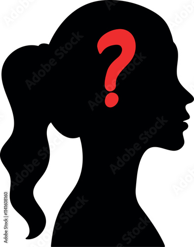 Woman Silhouette in Profile with Question Mark in Mind Vector