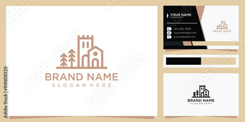 Castle logo concept, castle tower vector illustration. castle tree logo design concept