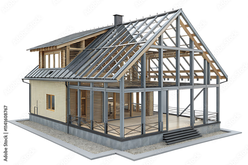 house metal frame 3d model png isolated on white Background.AI GENERATED house metal frame 3d model png isolated on white Background.AI GENERATED