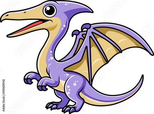 Funny Pterodactyl Dinosaur Cartoon Character Illustration