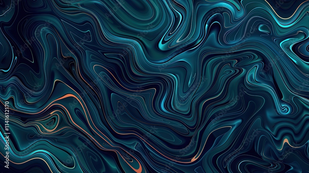 Fototapeta premium Abstract swirling patterns in deep blue and teal tones creating a fluid, dynamic visual effect.
