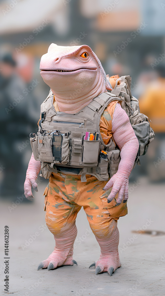 Dinosaur soldier engages in battle urban landscape character art vibrant environment dynamic perspective action concept Dinosaur soldier engages in battle urban landscape character art vibrant environment dynamic perspective action concept