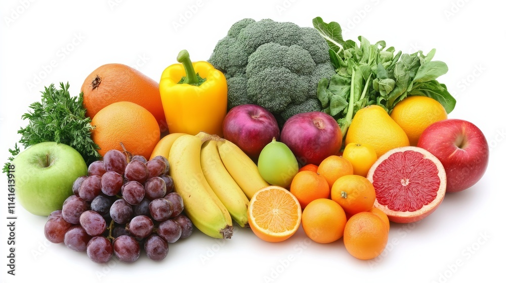 Colorful fruits and vegetables on a white background Colorful fruits and vegetables on a white background