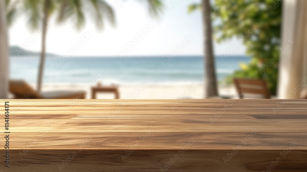 Empty summer holidays background. Horizontal travel banner for advertising product. Wooden table top in front, blurred paradise vacation. Panoramic empty counter in focus. beach and sea on background. Empty summer holidays background. Horizontal travel banner for advertising product. Wooden table top in front, blurred paradise vacation. Panoramic empty counter in focus. beach and sea on background.