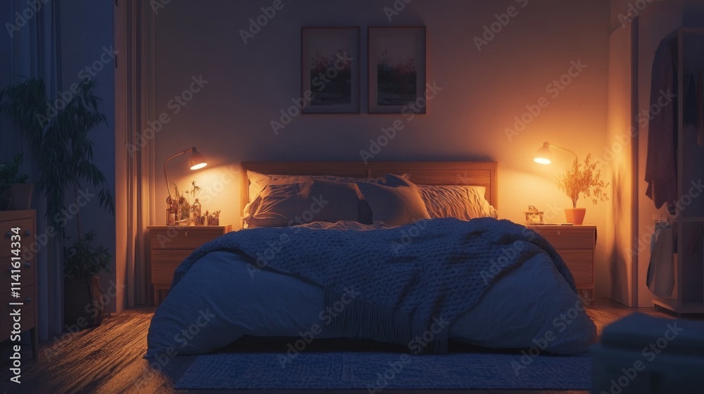 Cozy and Serene Bedroom Interior at Night Cozy and Serene Bedroom Interior at Night