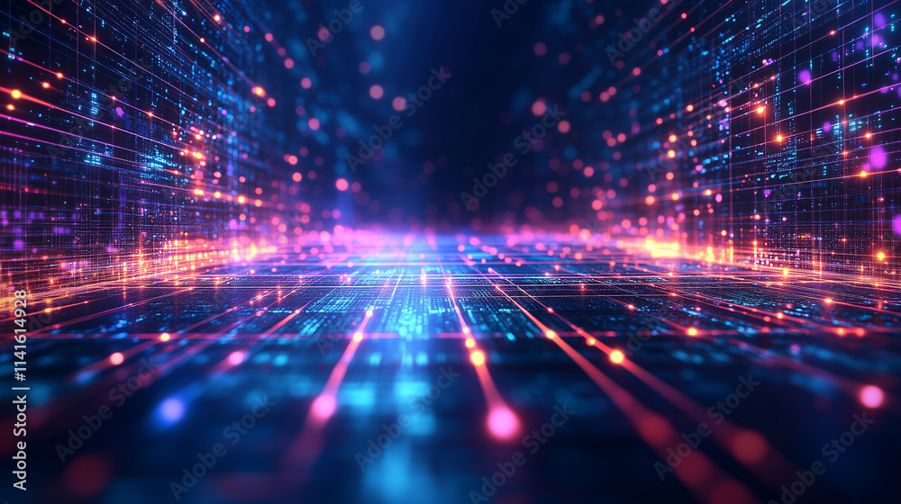 Glowing Neon Gridlines on a Dark Futuristic Background Ideal for Modern Technology Concepts. Glowing Neon Gridlines on a Dark Futuristic Background Ideal for Modern Technology Concepts.