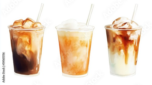 Wallpaper Mural Watercolor of ice coffee in glass,americano coffee,iced cold brew coffee in plastic takeout cup,Ice latte,Drink element,menu Hot and cold coffee beverage,promotion, marketing, banner. Torontodigital.ca