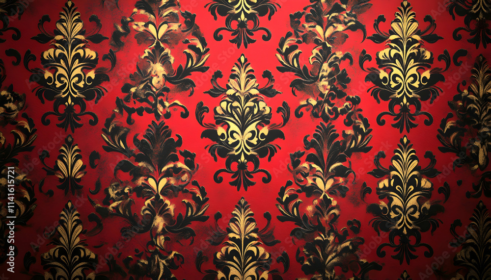 Red and Gold Damask Illustration Background Red and Gold Damask Illustration Background