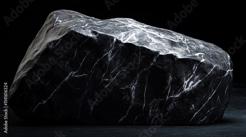 High-Resolution Close-Up of a Sleek Black Stone with Subtle White Veins, Showcasing Its Intricate Texture. photo