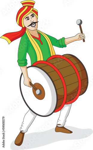 People playing dhol tasha in Indian festival