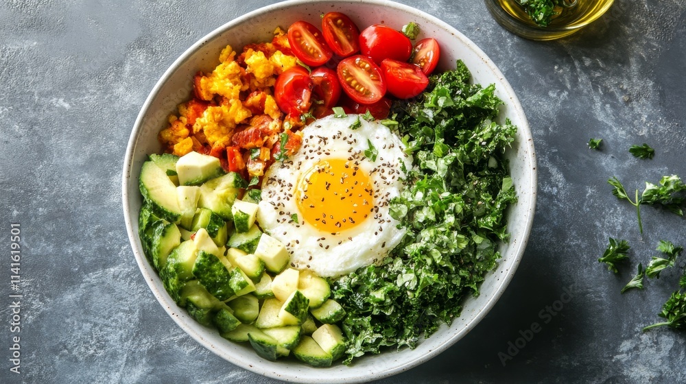 Top view of a healthy breakfast bowl Top view of a healthy breakfast bowl