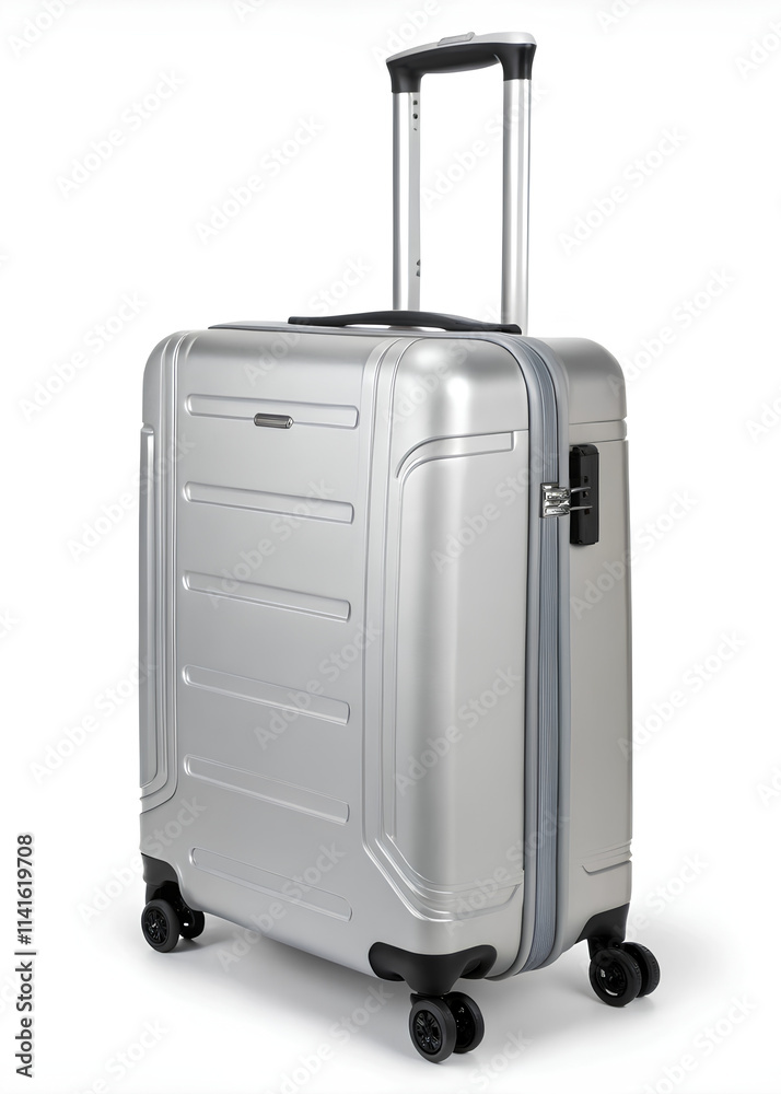 Silver Travel luggage, cut out, on isolated white background Silver Travel luggage, cut out, on isolated white background