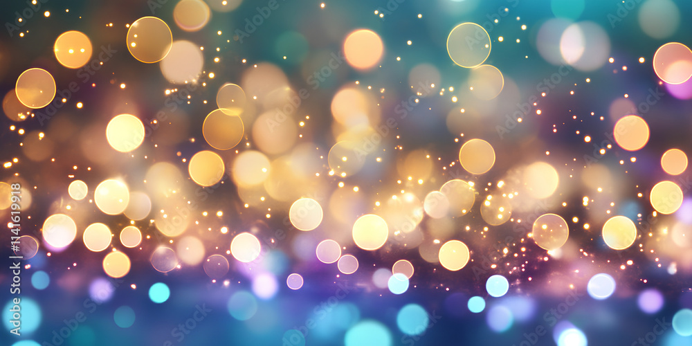 Glowing golden bokeh lights creating a festive, magical winter atmosphere with sparkles and holiday decorations Glowing golden bokeh lights creating a festive, magical winter atmosphere with sparkles and holiday decorations