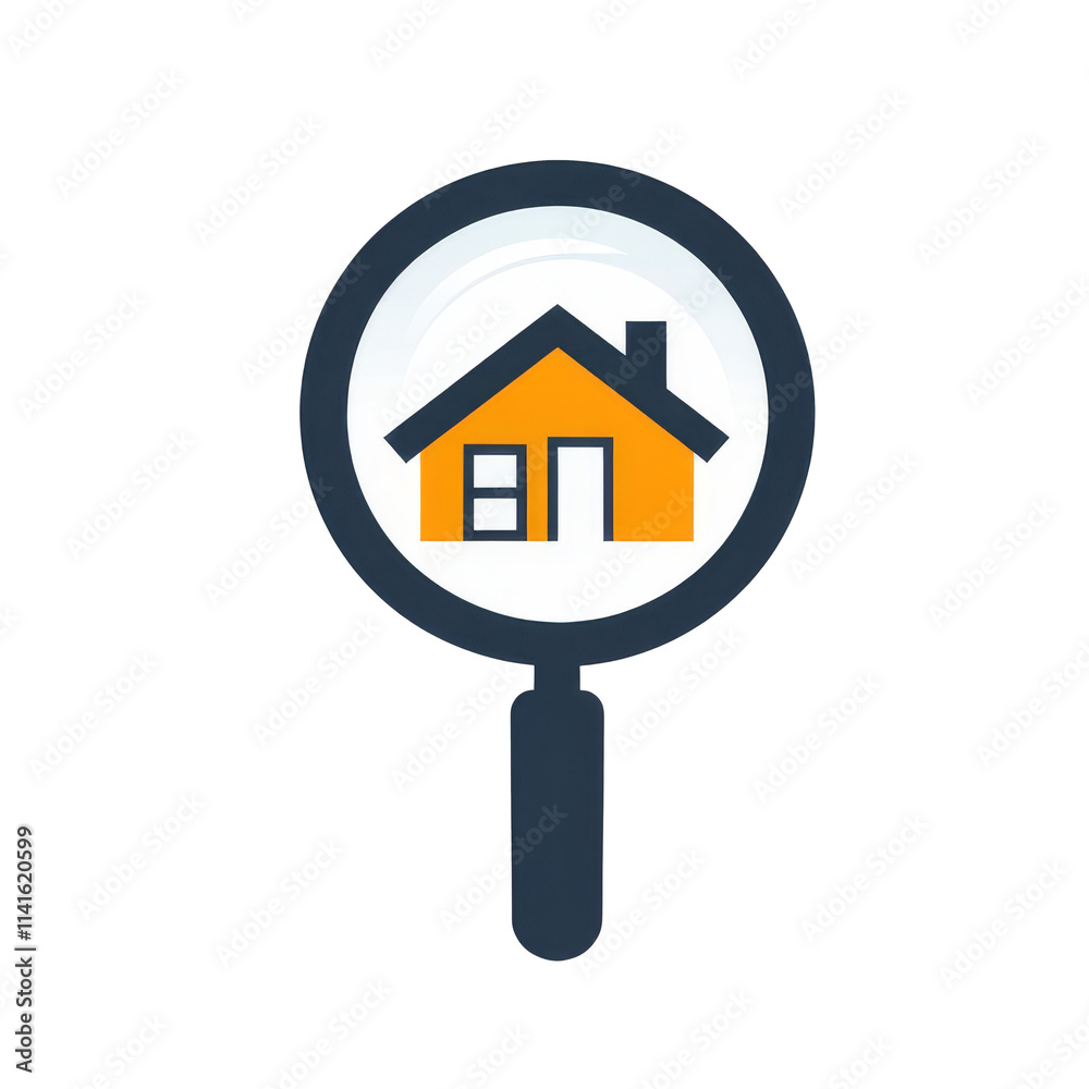 Illustration of magnifying glass with house icon inside isolated on white background. Concept of property search, real estate exploration or home inspection Illustration of magnifying glass with house icon inside isolated on white background. Concept of property search, real estate exploration or home inspection