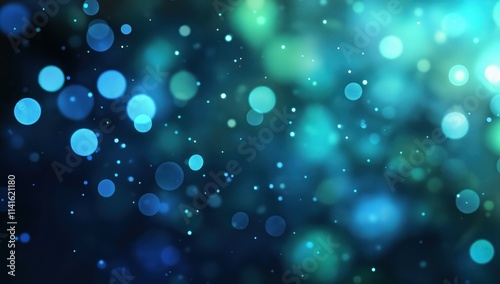 A mesmerizing abstract background featuring blue and green bokeh lights shimmering against a dark backdrop.
