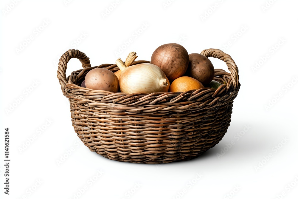 A woven basket filled with various mushrooms and an orange, showcasing a rustic and natural aesthetic. A woven basket filled with various mushrooms and an orange, showcasing a rustic and natural aesthetic.