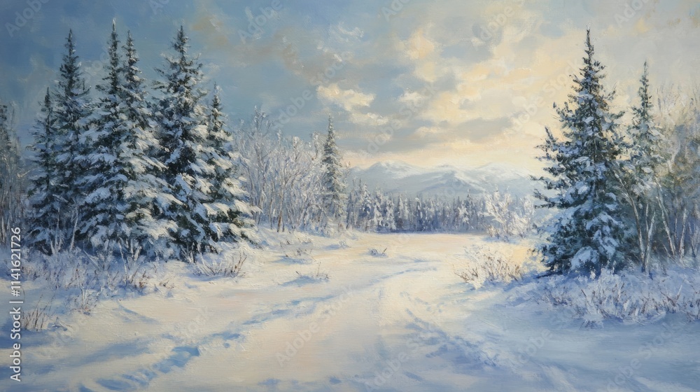 Snowy landscape with pine trees Snowy landscape with pine trees