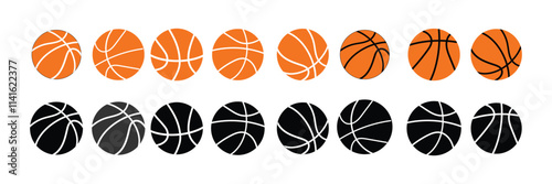 Basketball ball icons set. Basketball ball isolated icon. Black ,orange basketball symbols. Vector illustration.