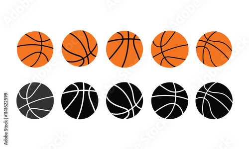 Basketball ball icons set. Basketball ball isolated icon. Black ,orange basketball symbols. Vector illustration.