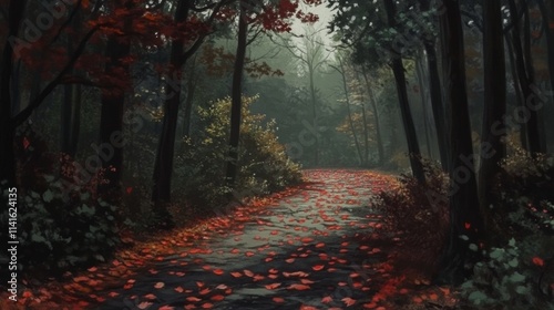 Forest pathway with autumn leaves 