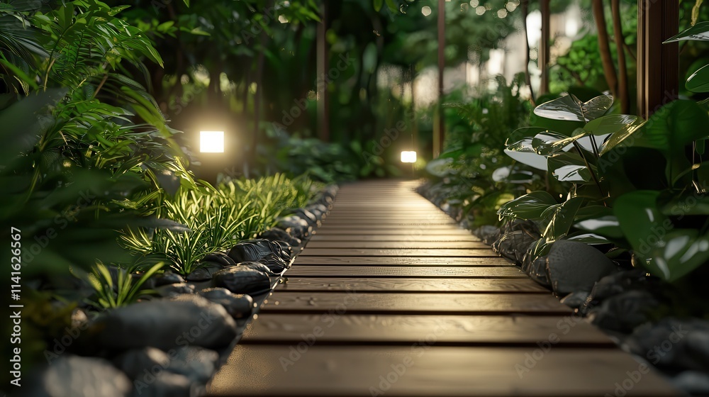 Obraz premium Pathway leading through lush greenery with a serene and inviting atmosphere