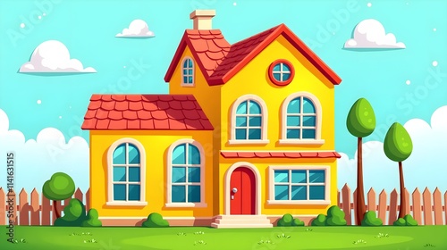 Whimsical Cartoon House Design Vibrant and Colorful Family Home Art