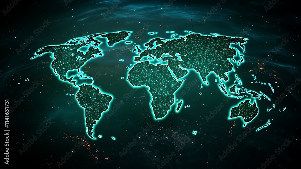 Naklejka premium Glowing World Map Global Network Digital Earth