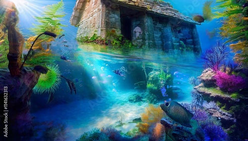 Vibrant Underwater Kingdom with Glowing Coral Reefs and Majestic Sea Creatures photo