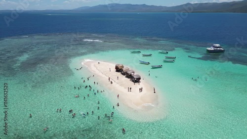 Aerial view of popular tourist destination Cayo Arena located off the north coast of the Dominican Republic near resort town Punta Rucia photo