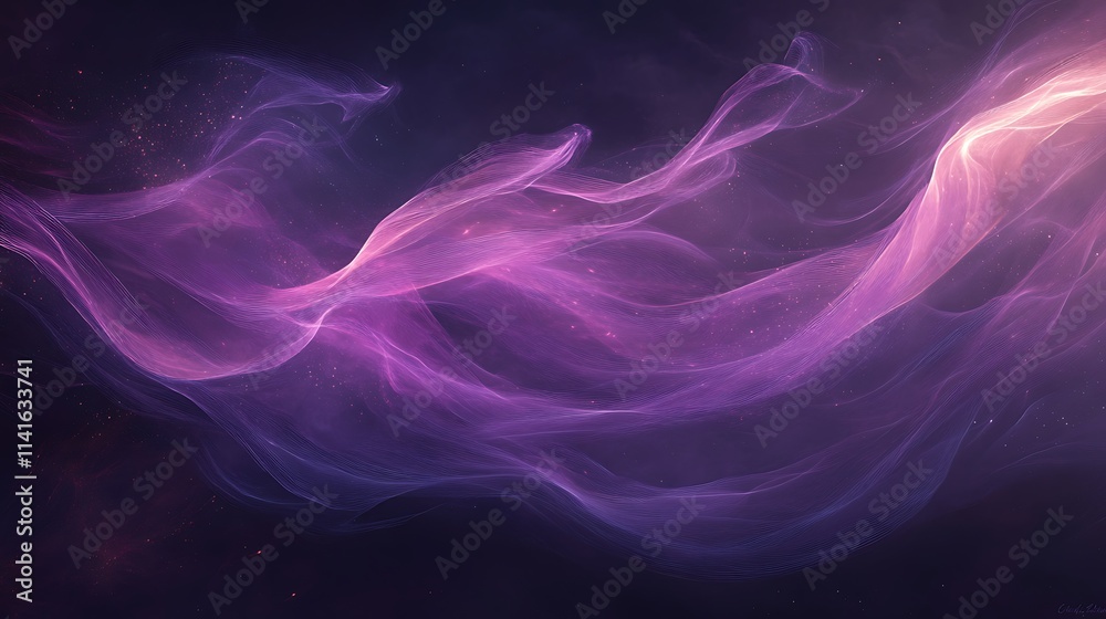 Obraz premium Purple vibrant illustration background wallpaper, waves of mystical pink to purple lines and design on black background