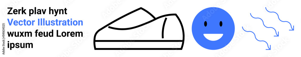 Fototapeta premium Shoe outline, blue smiling face, and wind symbols. Ideal for fashion, sports, weather, digital artwork, branding, graphic design, and contemporary themes. Clean and minimalistic design. Landing page