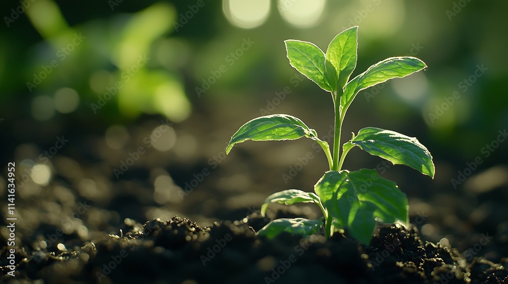 Little green sprout in dark soil, growth and new life concept, nature and green environment Little green sprout in dark soil, growth and new life concept, nature and green environment