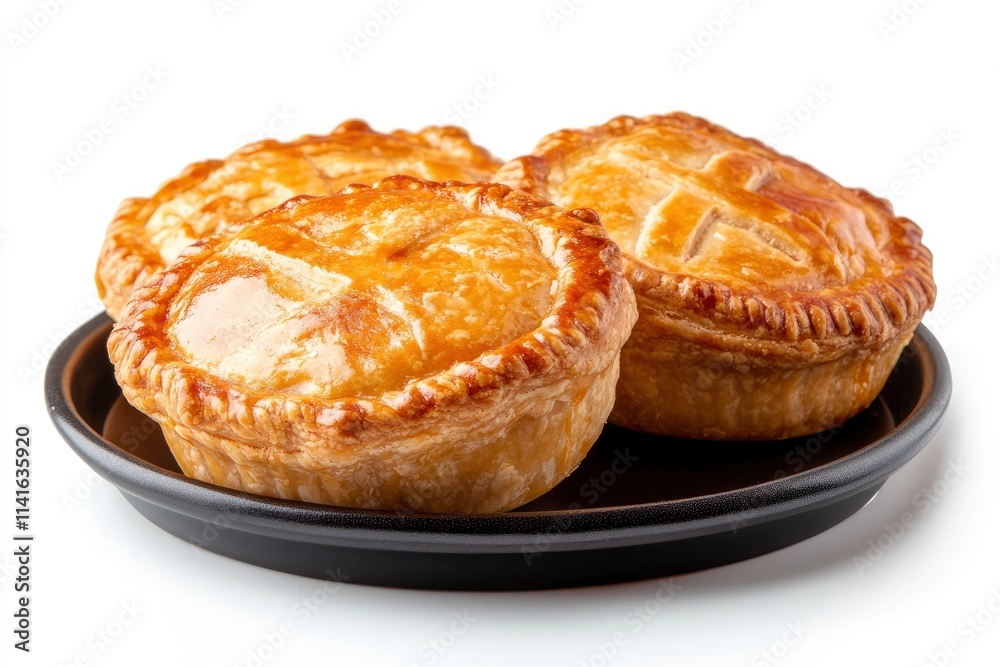 Pies on a dark plate on a white background. Pies on a dark plate on a white background.