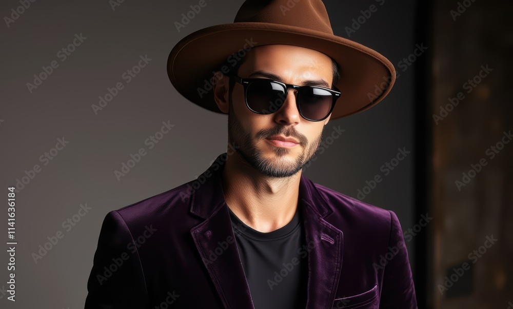 Stylish man in a hat and sunglasses Stylish man in a hat and sunglasses
