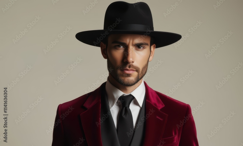 Stylish man in a velvet suit and hat Stylish man in a velvet suit and hat