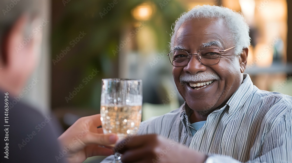 A retiree receiving a heartfelt toast from a close friend at a small retirement gathering A retiree receiving a heartfelt toast from a close friend at a small retirement gathering